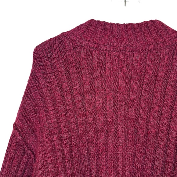 Free People Burgundy Ribbed Chunky Women’s Popover Oversized Henley Sweater Sz M - Picture 11 of 13